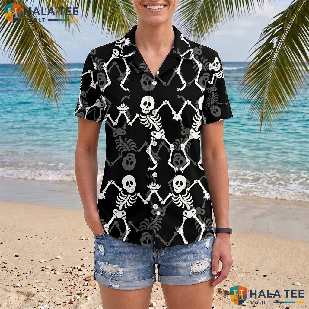 Funny Skeleton Halloween Hawaiian Shirt Unisex Spooky Party Aloha Top Adult