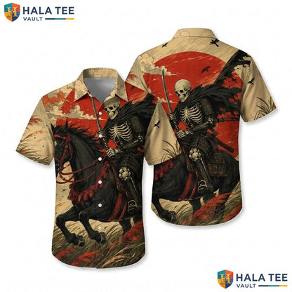 Funny Skeleton Riding Aloha Shirt Bold Graphic Mens Tropical Vacation Wear