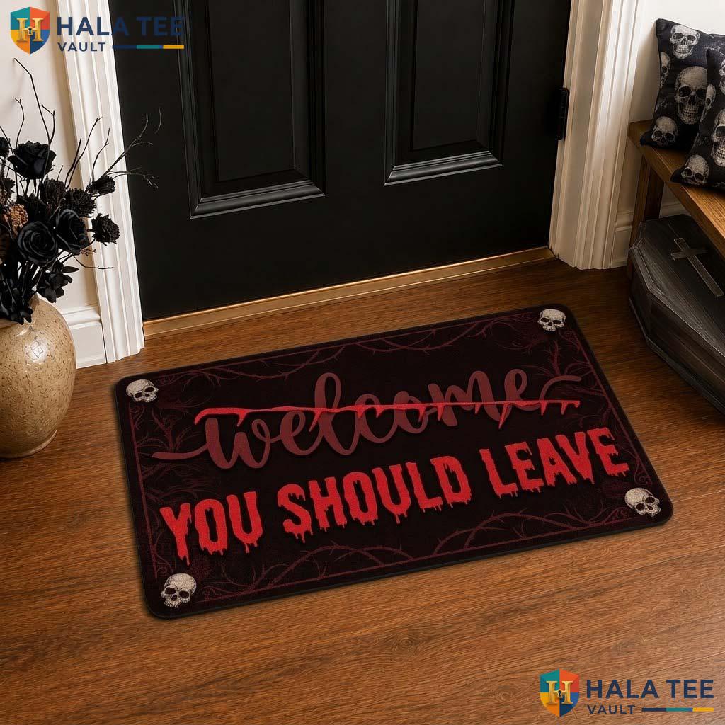 Funny Skull Halloween Front door mat Spooky Entrance Rug Entryway Home Decor