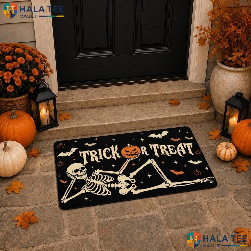 Funny Skull Halloween Doormat Trick Or Treat Spooky Absorbent Welcome Rug