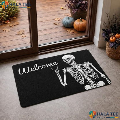 Funny Skull Halloween Welcome Mat Spooky Indoor Outdoor Living Room Floor Rug