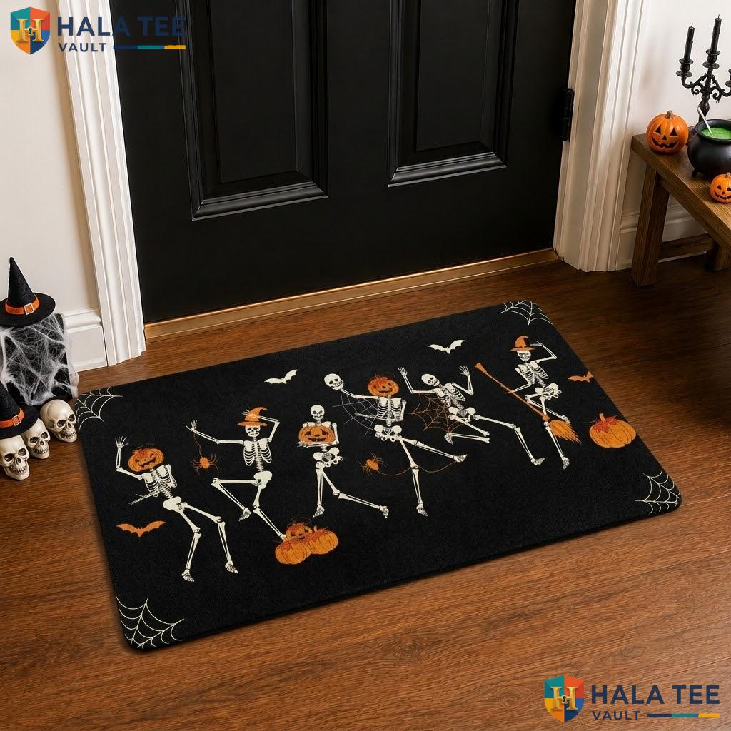 Funny Skulls Halloween Front door mat Spooky Spider Web Welcome Farmhouse Porch