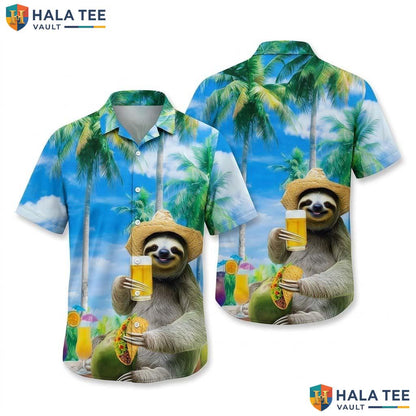 Funny Sloth Tropical Hawaiian Shirt Vibrant Tropical Palm Relaxed Button Up