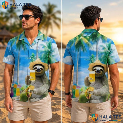 Funny Sloth Tropical Tropical Shirt Vibrant Tropical Palm Relaxed Button Up