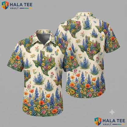 Funny Texas Floral Hawaiian Shirt Vibrant Wildflower Design Summer Top