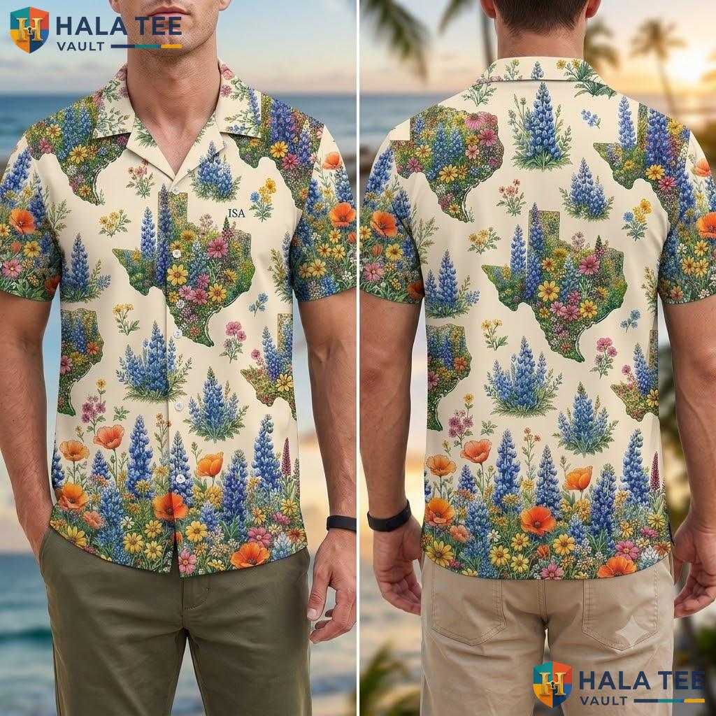 Funny Texas Floral Hawaiian Shirt Vibrant Wildflower Design Summer Top Adult