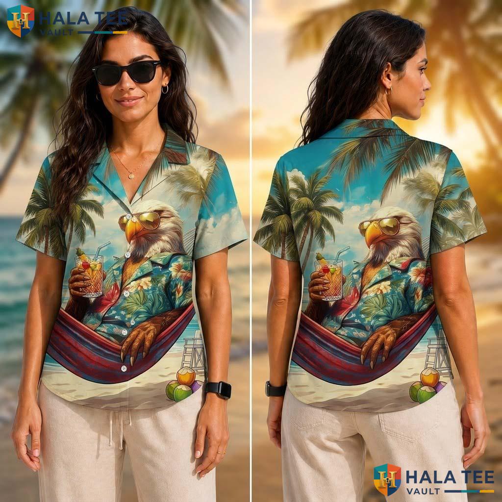 Funny Tropical Eagle Tropical Shirt Vibrant Tropical Palm Cocktail Button Up