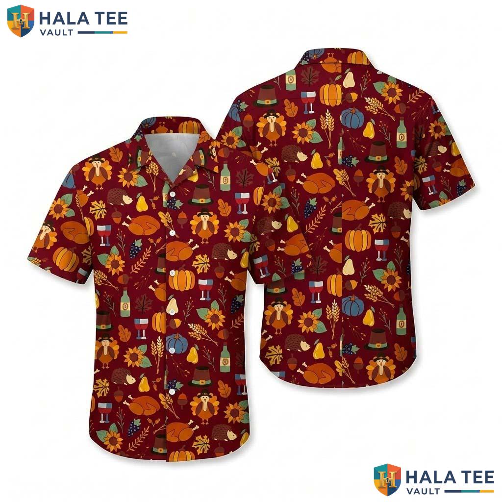 Funny Turkey Fall Thanksgiving Hawaiian Shirt 3D Printed Novelty Top