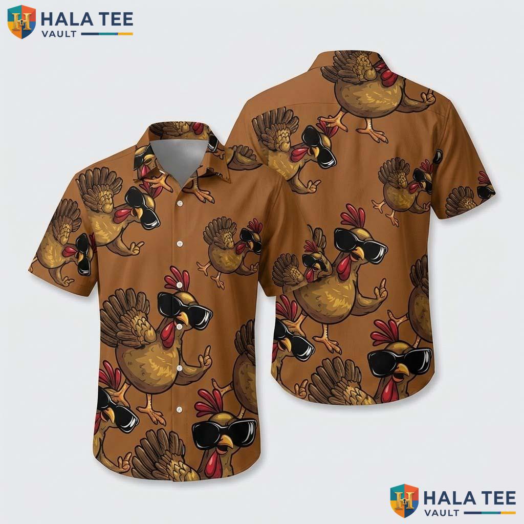 Funny Turkey Print Thanksgiving Hawaiian Shirt Mens Casual Dress Top