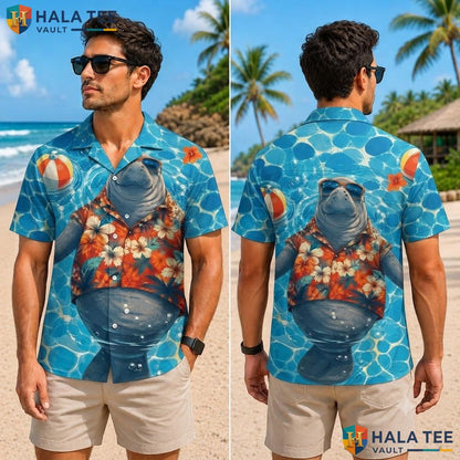 Funny Walrus Vacation Hawaiian Shirt Vibrant Graphic Casual Summer Top Adult