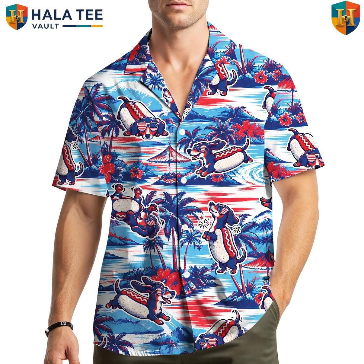 Funny Wiener Dog Aloha Shirt Mens Dachshund Tropical Beach Festival Apparel