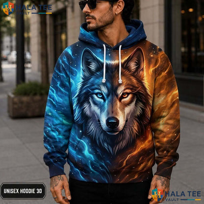 Galaxy Backdrop Cosmic Wolf 3D Printed Hoodie Vintage Bold Graphic Streetwear
