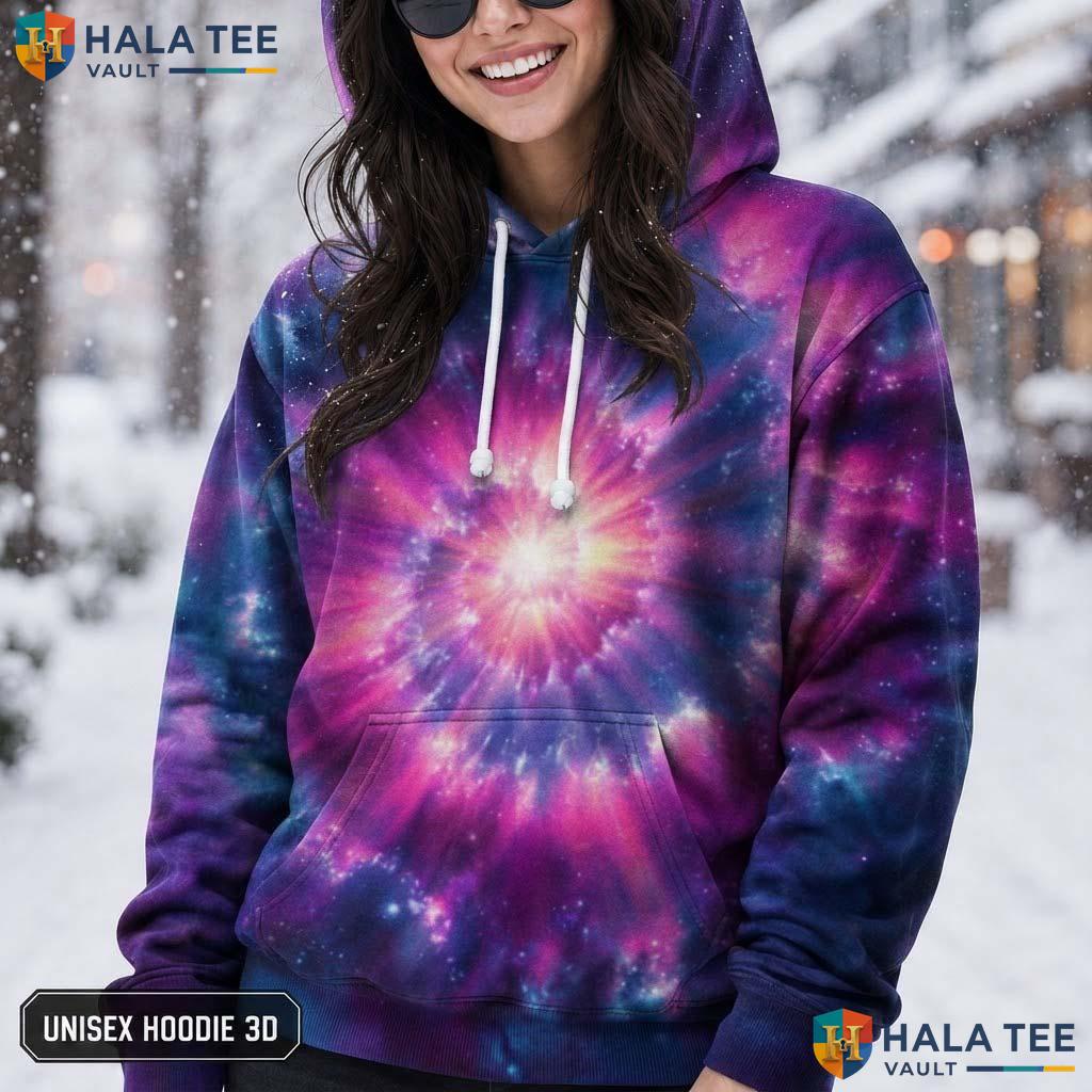Galaxy Blue Pink Tie Dye Mens Unisex Rainbow Graphic Art Pullover Hoodie AOP Hoodie