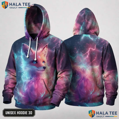 Galaxy Pink Fox 3D Hoodie Kids Novelty Printed Pullover Girl Boy Top
