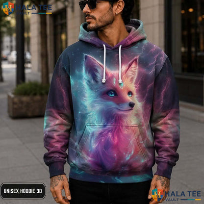 Galaxy Pink Fox 3D Printed Hoodie Kids Novelty Printed Pullover Girl Boy Top