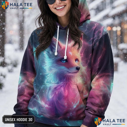 Galaxy Pink Fox AOP Hoodie Kids Novelty Printed Pullover Girl Boy Top