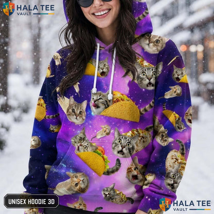 Galaxy Taco Cat Skull Hoodie Men Women 3D Graphic Novelty Pullover Top AOP Hoodie