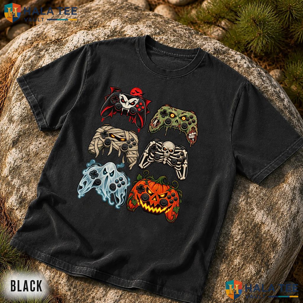 Gaming Controller Spooky Gamer Garment-Dyed T-Shirt Video Games Top