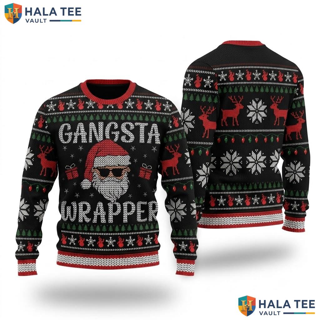 Gangsta Wrapper Funny Christmas Sweater Hip Hop Holiday Party Apparel