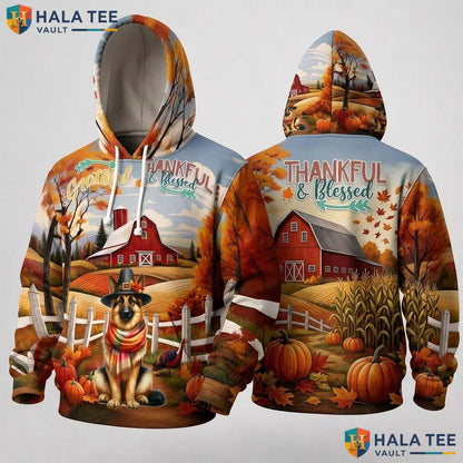 German Shepherd Blessed Thanksgiving 3D Hoodie Grateful Thankful Fall