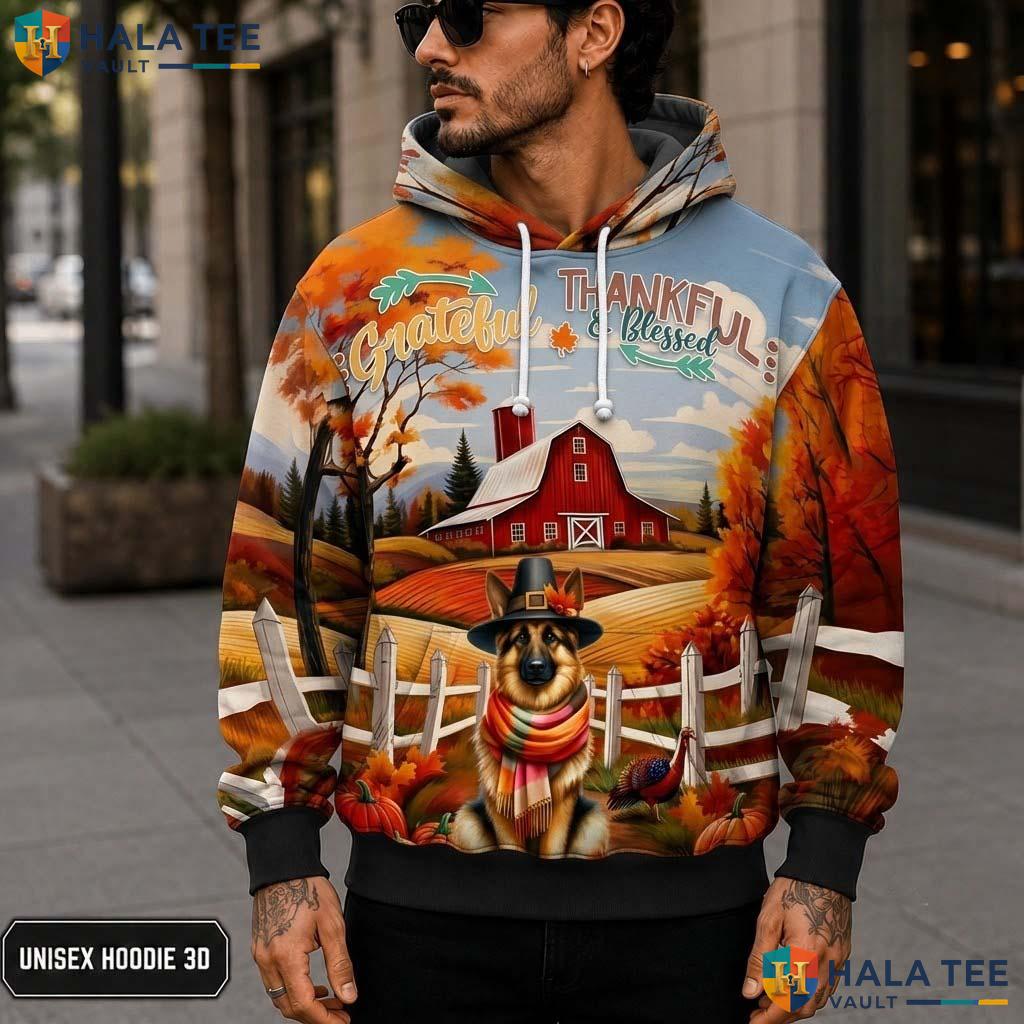 German Shepherd Blessed Thanksgiving 3D Printed Hoodie Grateful Thankful Fall