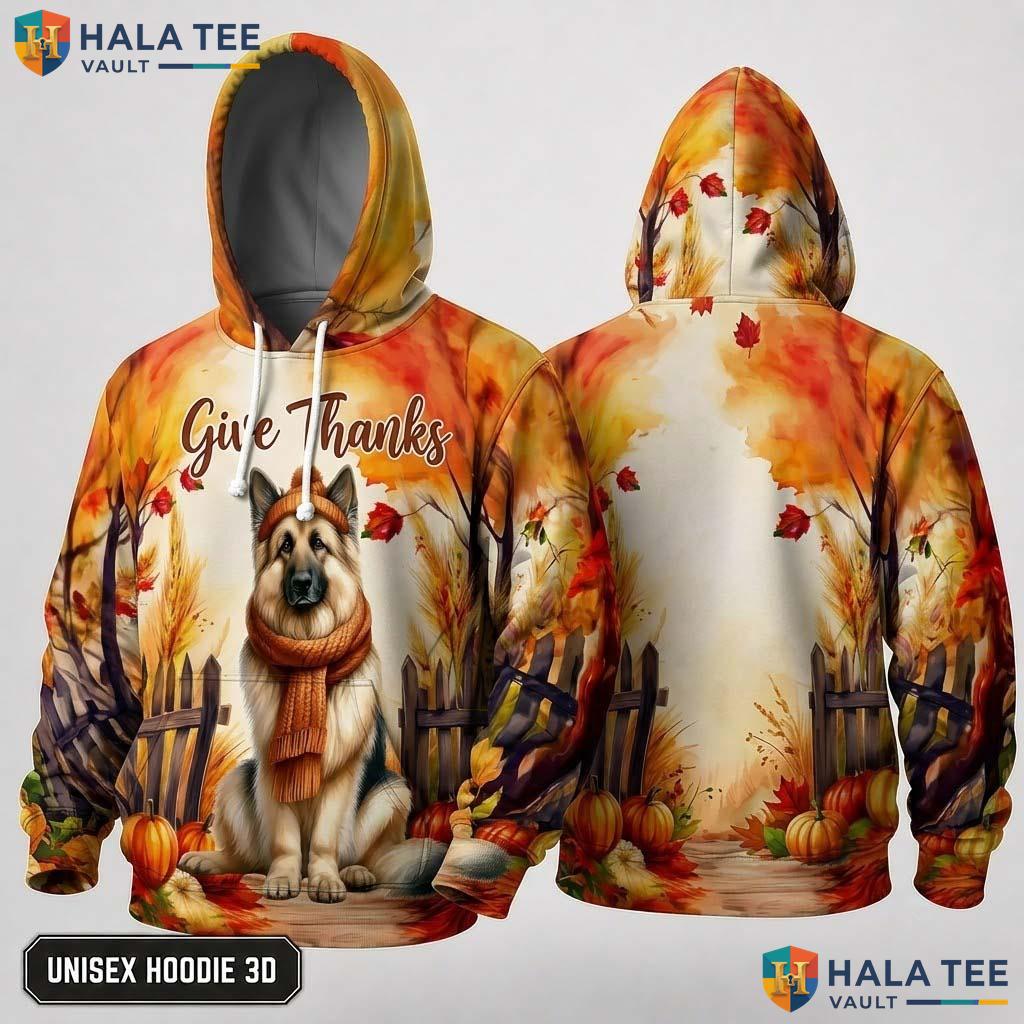 German Shepherd Pumpkin Thanksgiving 3D Hoodie Give Thanks Fall Top