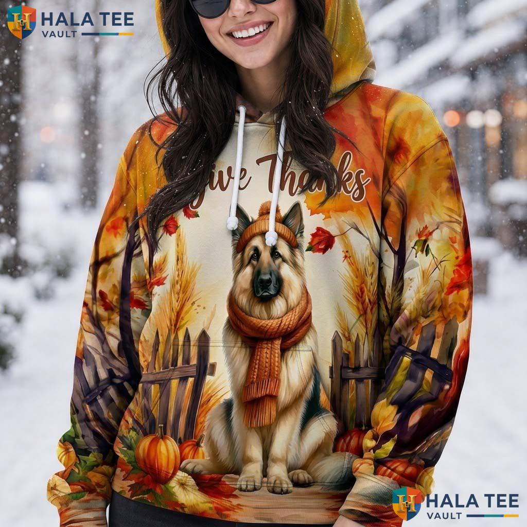 German Shepherd Pumpkin Thanksgiving 3D Printed Hoodie Give Thanks Fall Top