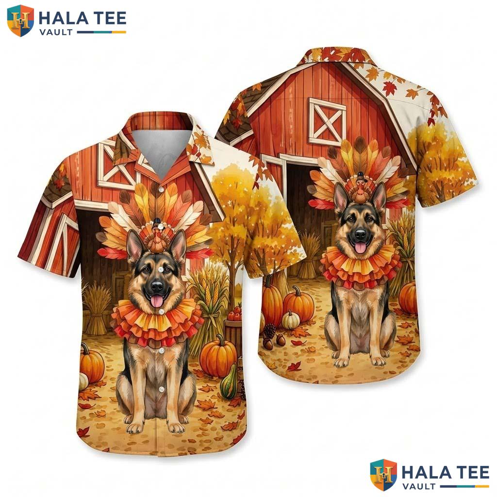 German Shepherd Thanksgiving Hawaiian Shirt Turkey Costume Fall Scene