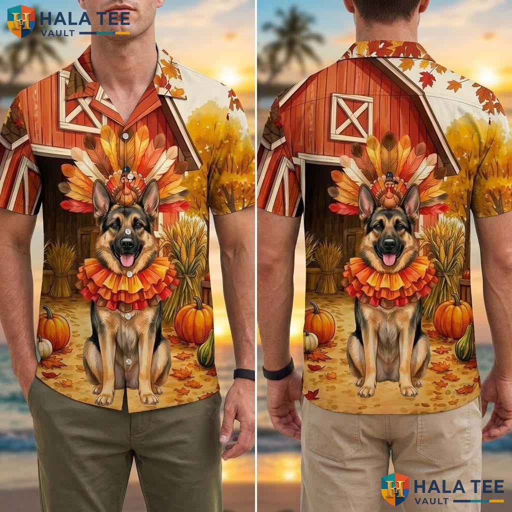 German Shepherd Thanksgiving Tropical Shirt Turkey Costume Fall Scene