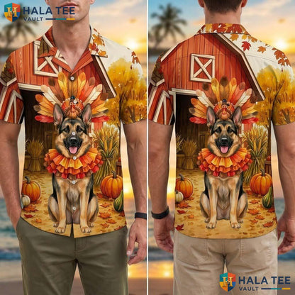 German Shepherd Thanksgiving Tropical Shirt Turkey Costume Fall Scene