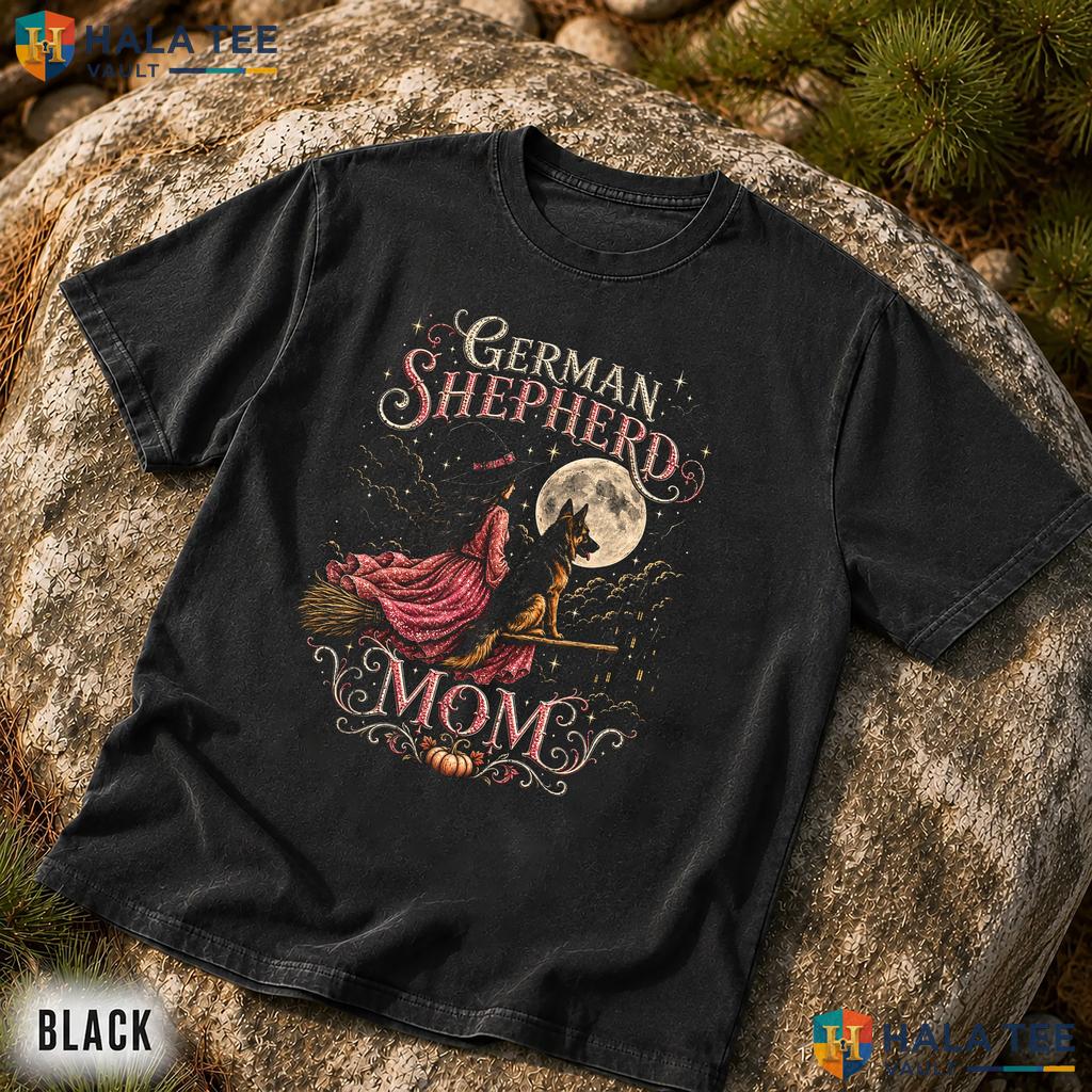 German Shepherd Witch Broomstick Comfort Colors Shirt Halloween Dog