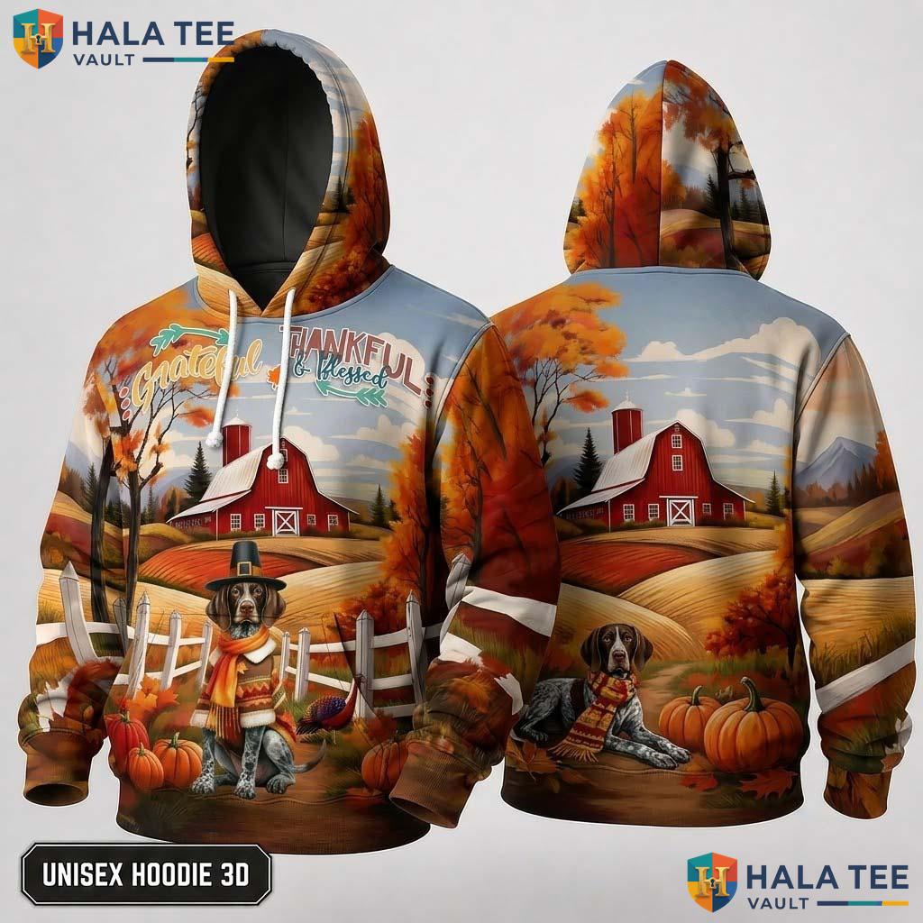German Shorthaired Blessed Thanksgiving 3D Hoodie Grateful Fall Top