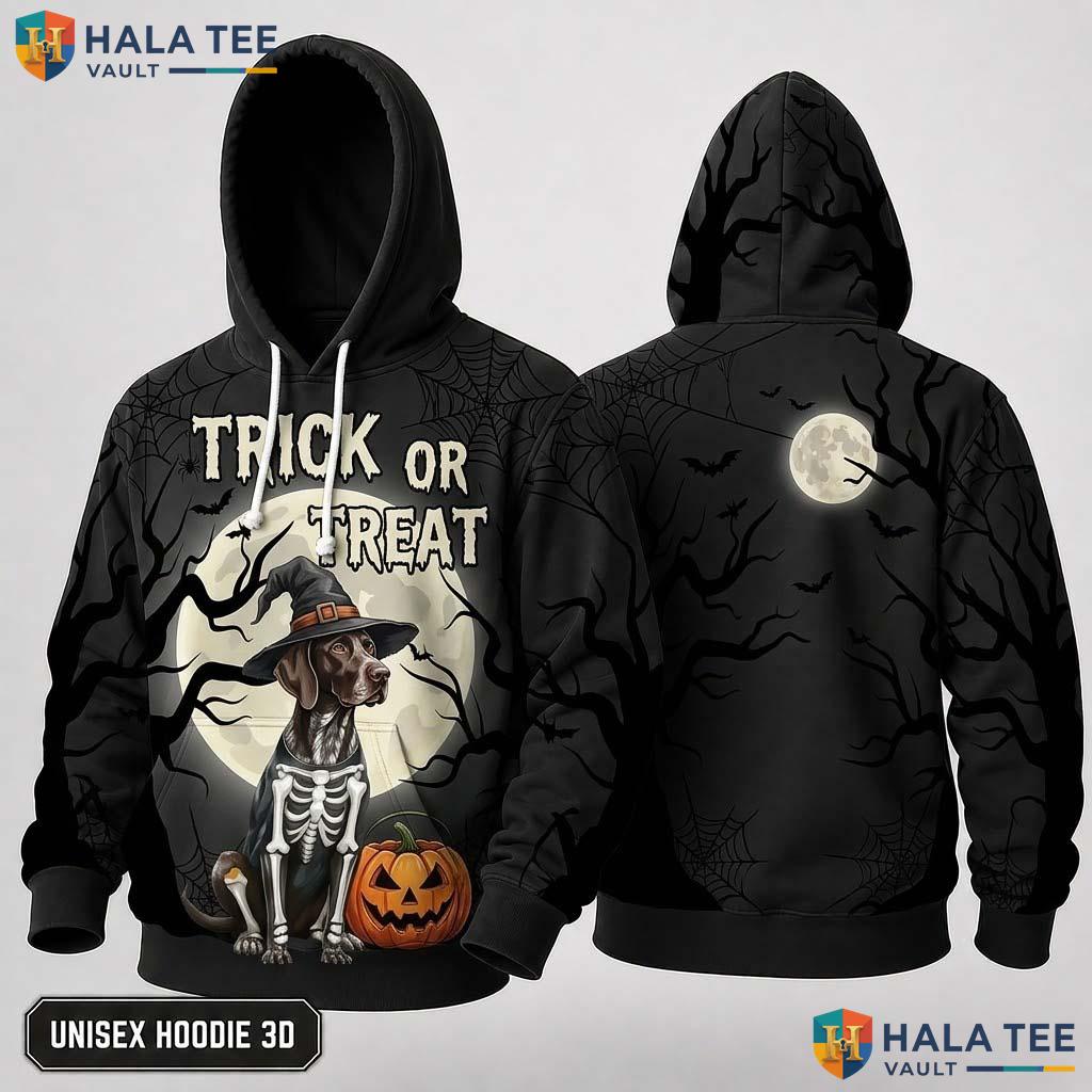 German Shorthaired Pointer 3D Hoodie Cute Halloween Witch Hat Graphic
