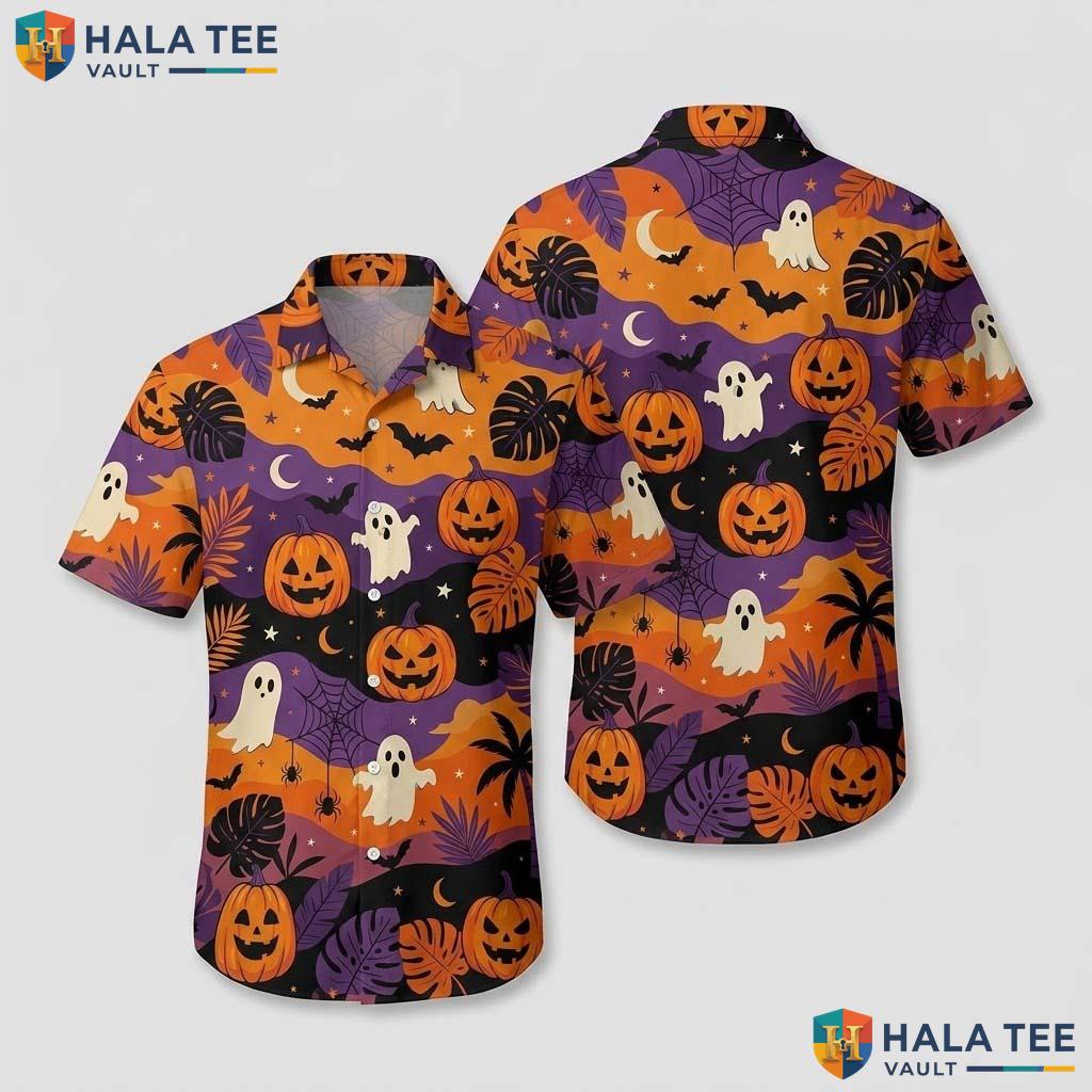 Ghost Beach Halloween Hawaiian Shirt Spooky Pumpkin Vacation Aloha