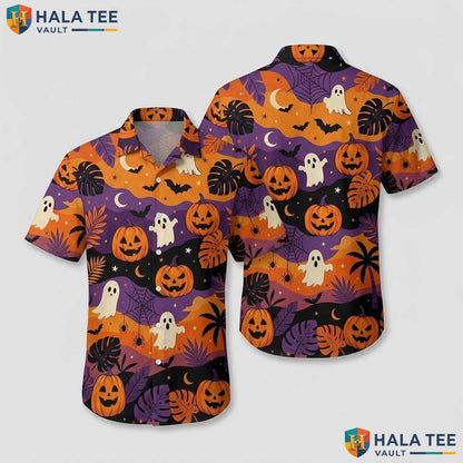 Ghost Beach Halloween Hawaiian Shirt Spooky Pumpkin Vacation Aloha