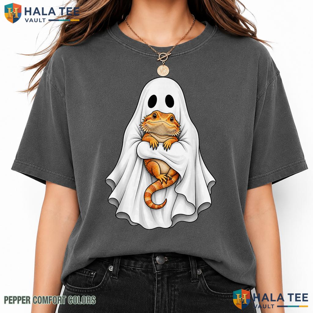 Ghost Bearded Dragon Funny Garment-Dyed T-Shirt Halloween Apparel