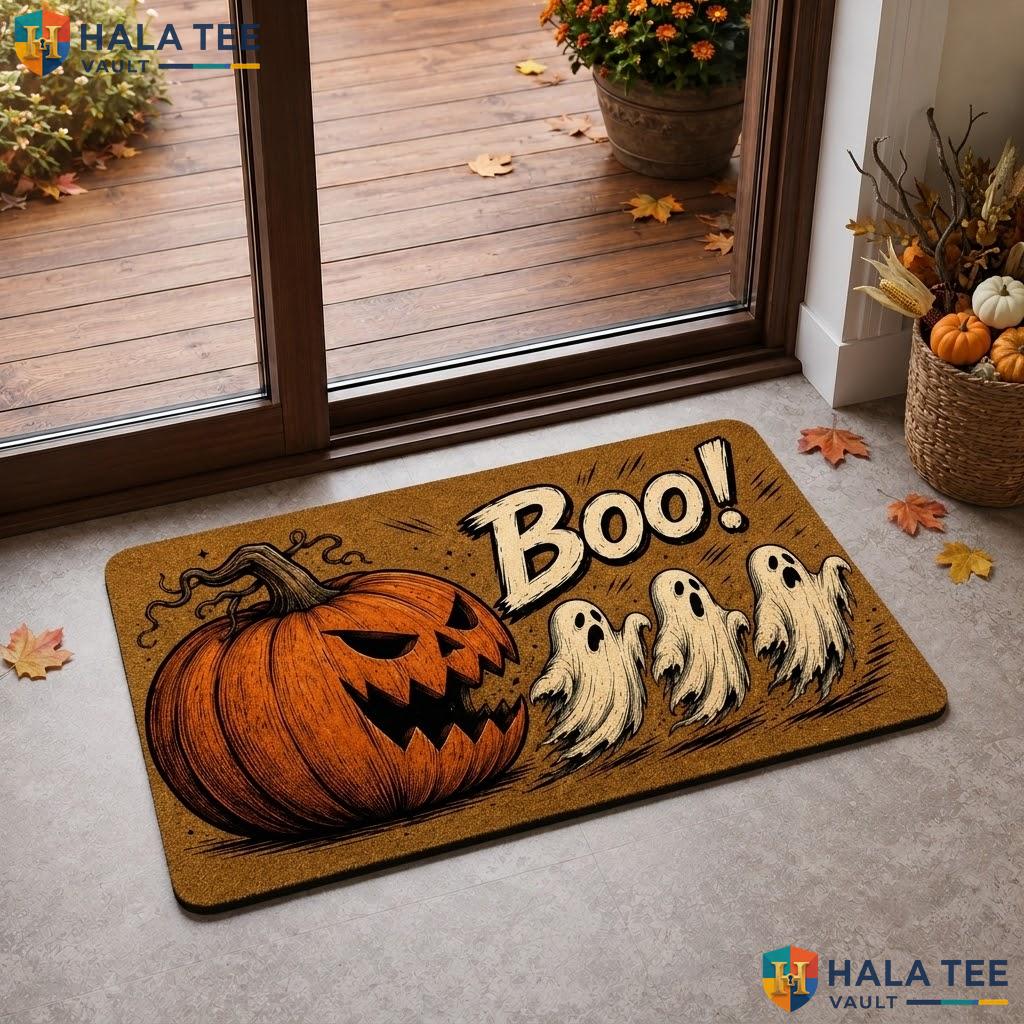Ghost Boo Faux Coir Halloween Doormat Pumpkin Black Cat Non Slip Porch Rug