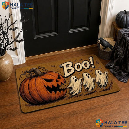 Ghost Boo Faux Coir Halloween Front door mat Pumpkin Black Cat Non Slip Porch Rug