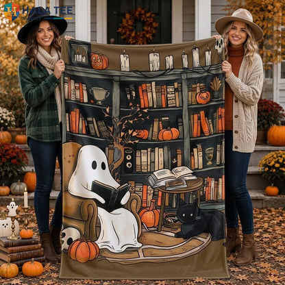 Ghost Book Lover Halloween Fleece Blanket Spooky Reading Bookworm Throw