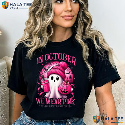 Ghost Breast Cancer Halloween Tee October We Wear Pink 2026 Outfit Adult