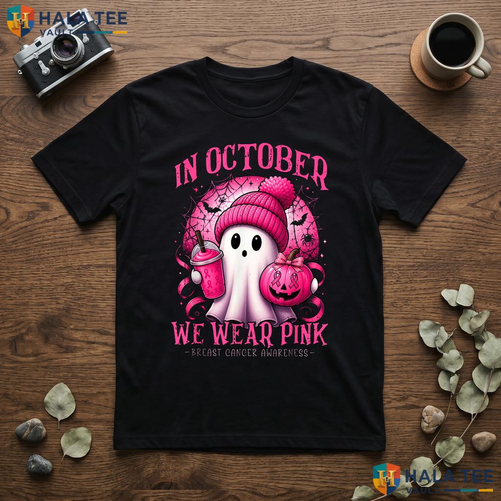 Ghost Breast Cancer Halloween Tee October We Wear Pink 2026 Outfit Adult