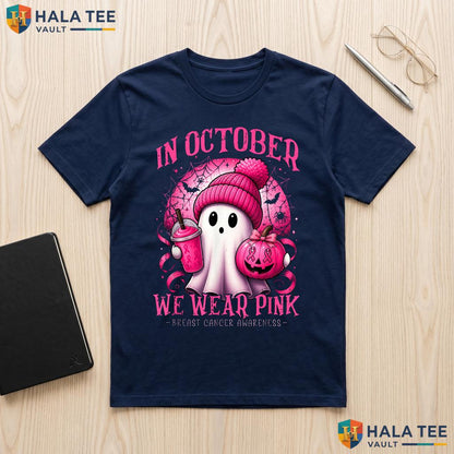 Ghost Breast Cancer Halloween Tee October We Wear Pink 2026 Outfit Adult
