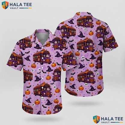 Ghost Bus Halloween Hawaiian Shirt Spooky Pumpkin Party Aloha Top