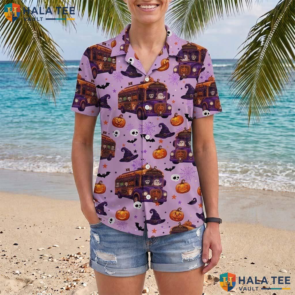 Ghost Bus Halloween Hawaiian Shirt Spooky Pumpkin Party Aloha Top Adult