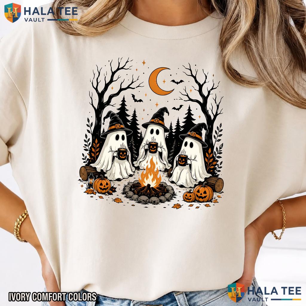 Ghost Camping Comfort Colors T Shirt Funny Spooky Camp Life Holiday Apparel Vintage Washed Tee