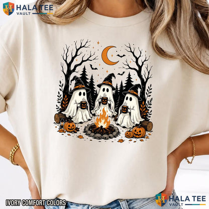 Ghost Camping Comfort Colors T Shirt Funny Spooky Camp Life Holiday Apparel Vintage Washed Tee