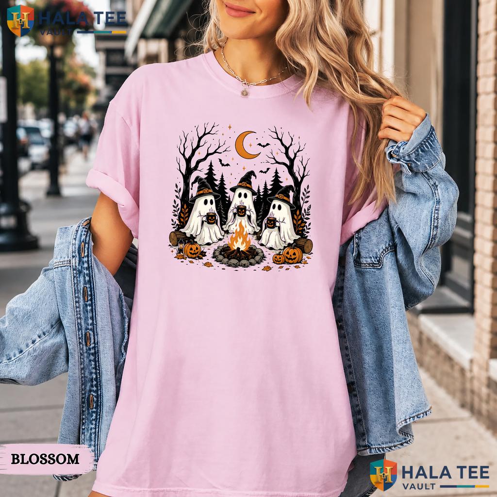 Ghost Camping Comfort Colors T Shirt Funny Spooky Camp Life Holiday Apparel Heavyweight Cotton T-Shirt