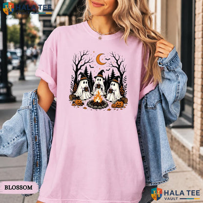 Ghost Camping Comfort Colors T Shirt Funny Spooky Camp Life Holiday Apparel Heavyweight Cotton T-Shirt