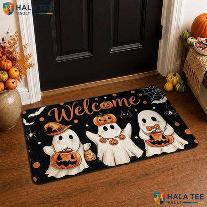 Ghost Character Fall Front door mat Festive Playful Welcome Rug Entryway Decor