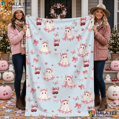 Ghost Cherry Halloween Blanket Personalized Book Lover Cozy Throw Gift